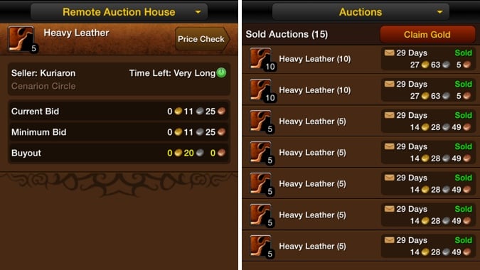 Flipping Heavy Leather on the mobile auction house