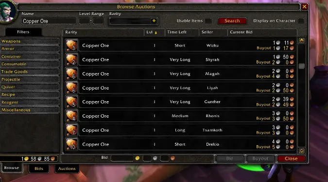 wow auction house prices addon