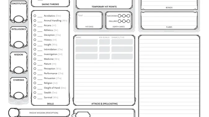dungeons and dragons character sheet