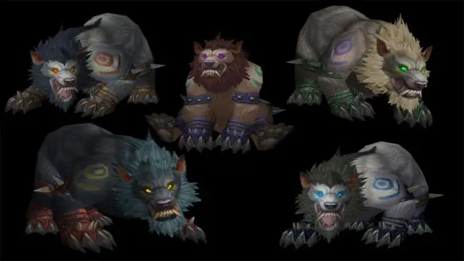 Five different customizations for the Worgen's bear form.