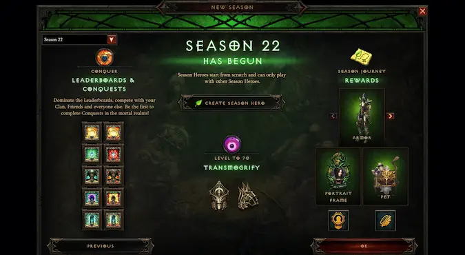 What rewards available for Diablo 3 Season