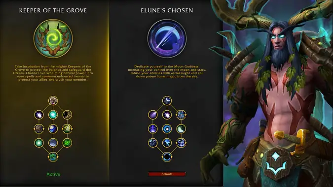 A Hero Talent selection screen featuring druid options for Druid.