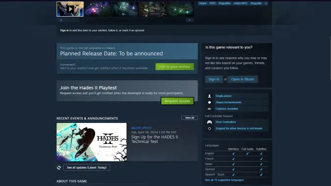 Steam Hades 2 Playtest Request Access