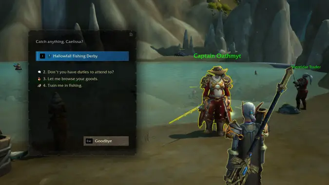 World of Warcraft The War Within Hallowfall Fishing Derby Quest NPC Captain Oathmyt