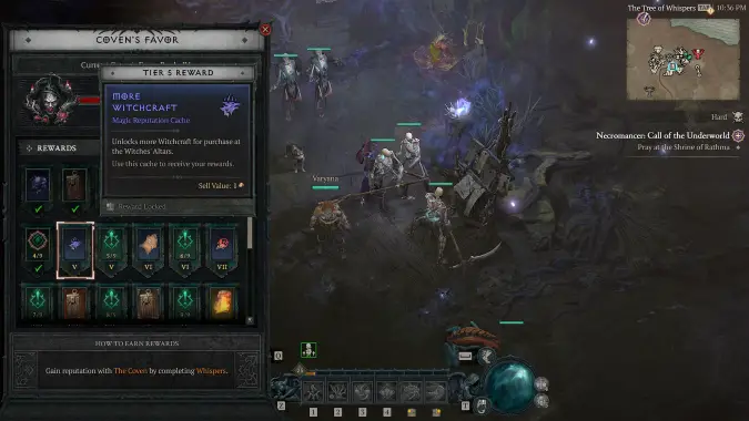 Diablo 4 Season 7 Coven's Favor Rep Board at the Tree of Whispers