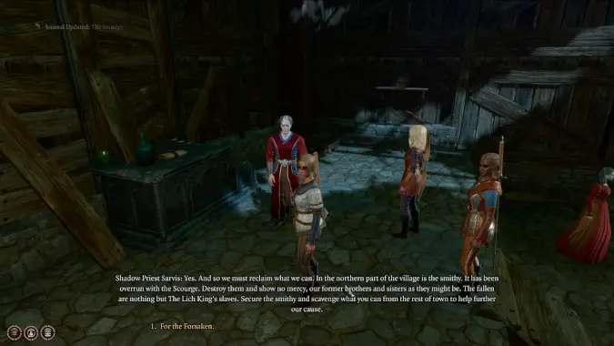 Several pale-looking characters chat about the Scourge and the Forsaken