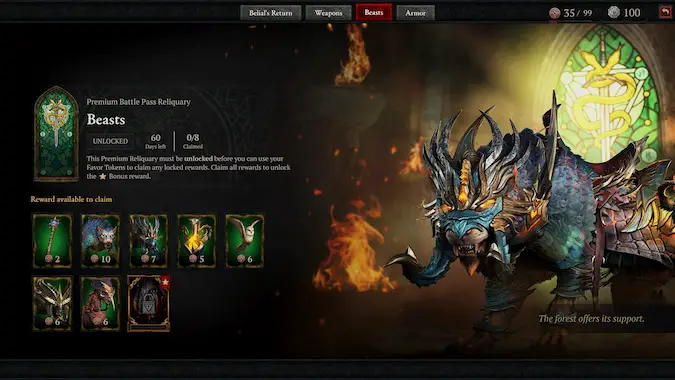 Diablo 4 Battle Pass Season 8 Beasts Reliquary