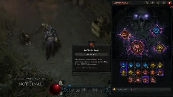Diablo 4 Season 10 Chaos Perks -- Defile the Dead Necromancer Perk