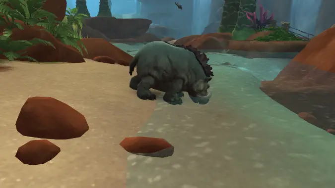 Pygmy hippo drinking water in World of Warcraft Razorwind Shores