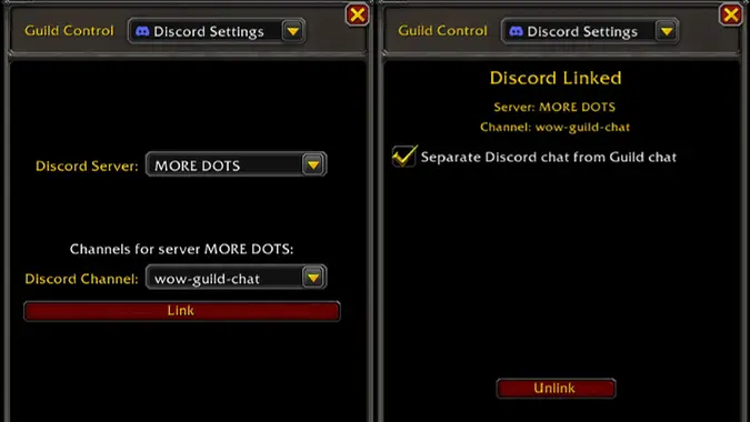 World of Warcraft Guild Settings with new Enable Discord Functionality
