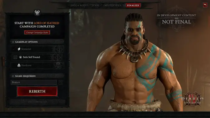Diablo 4 button to rebirth an existing character as a new sesonal one