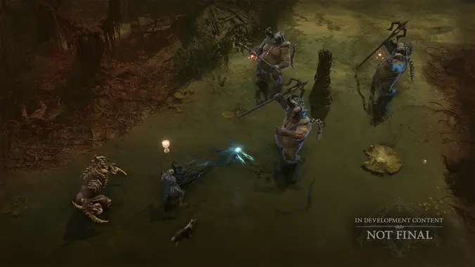 Diablo 4 battle with three demons where a legacy Unique item's effect is active