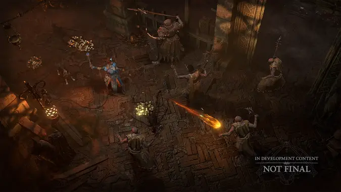 Sorceror fighting skeletons with the Splinter of Lies equipped and piles of gold surrounding them