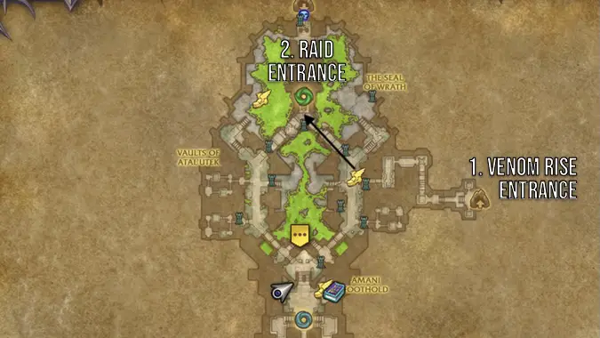 Path from Vaults of Atal'Utek entrance to Venomous Abyss raid entrance in World of Warcraft